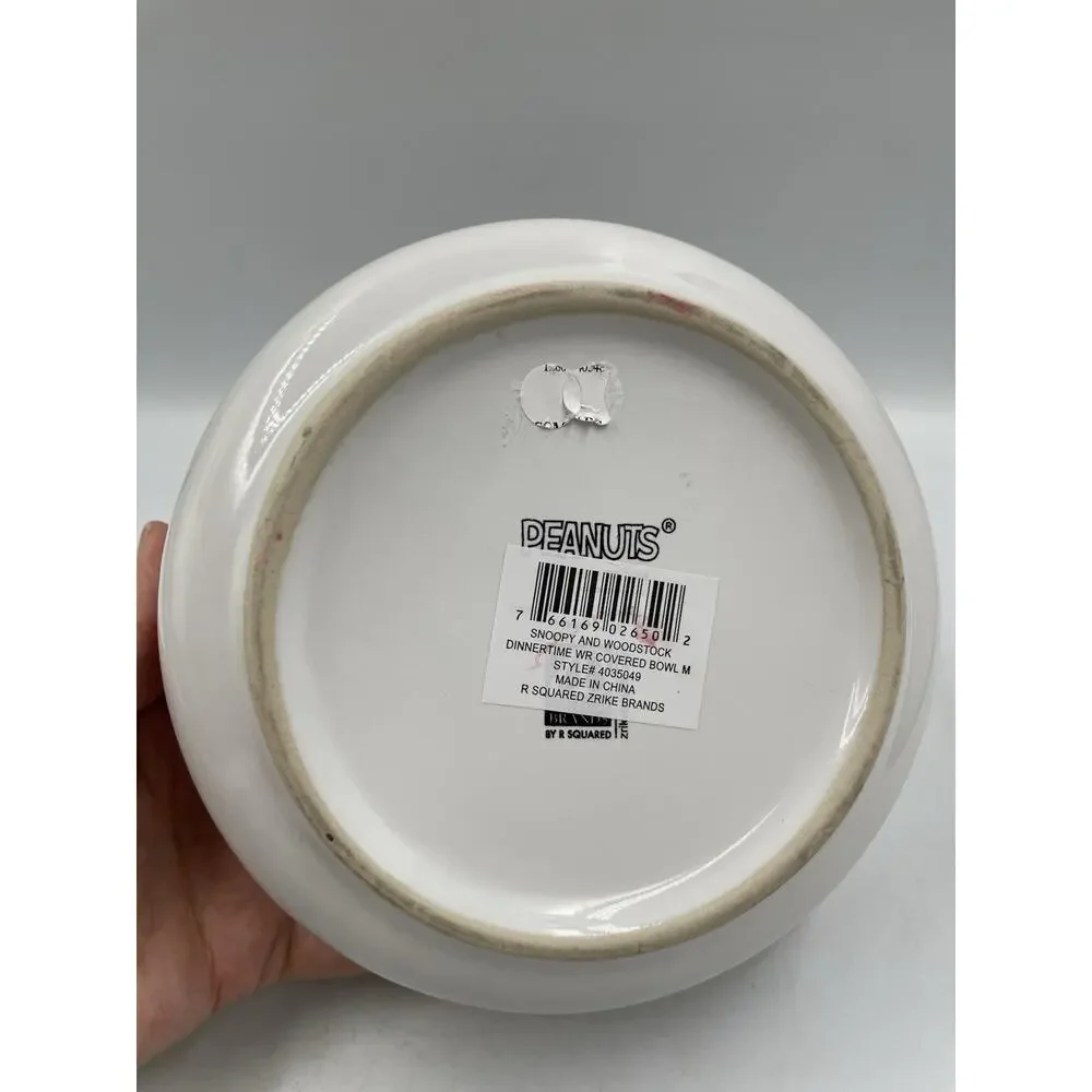 NEW Peanuts Snoopy Woodstock Pressure Lid Ceramic Food Storage Bowl Medium